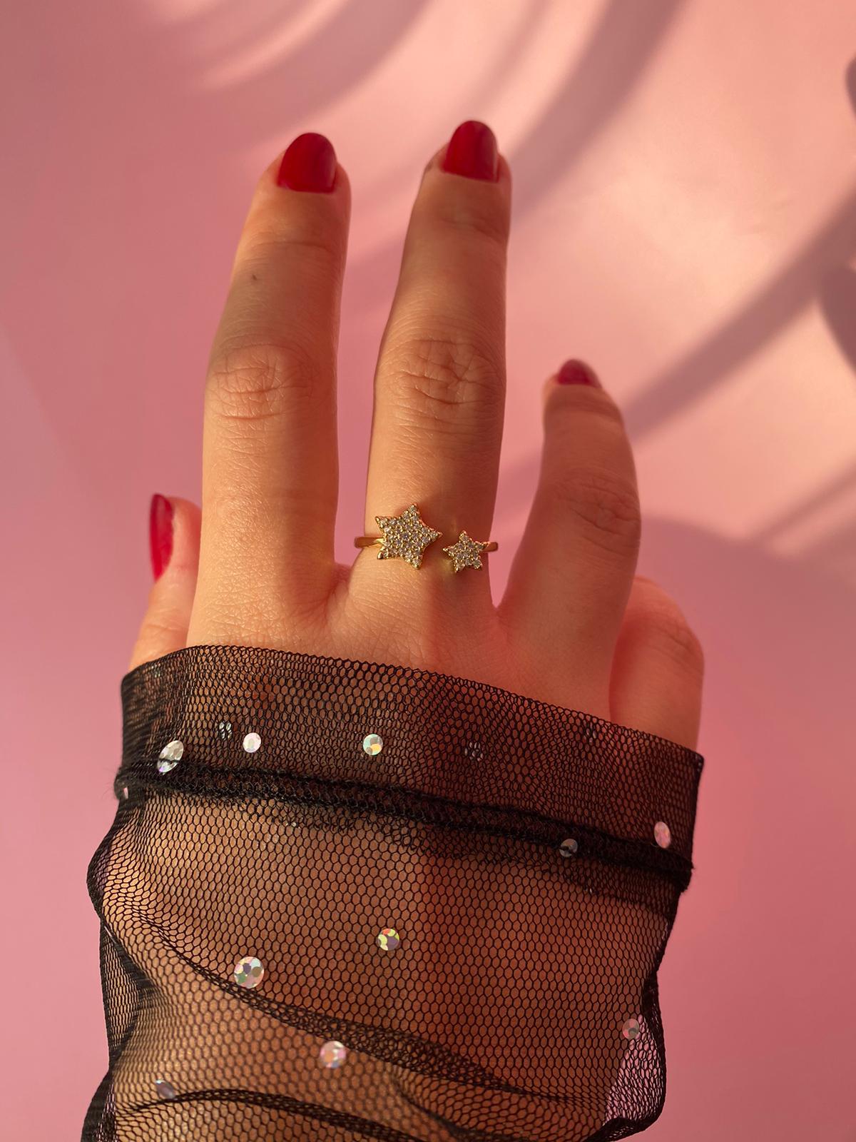 Çelik İkili Yıldız Yüzük - Görsel 5