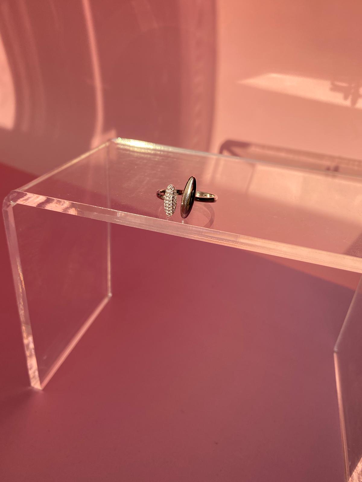 Çelik İkili Tasarım Taşlı Model Yüzük - Görsel 3