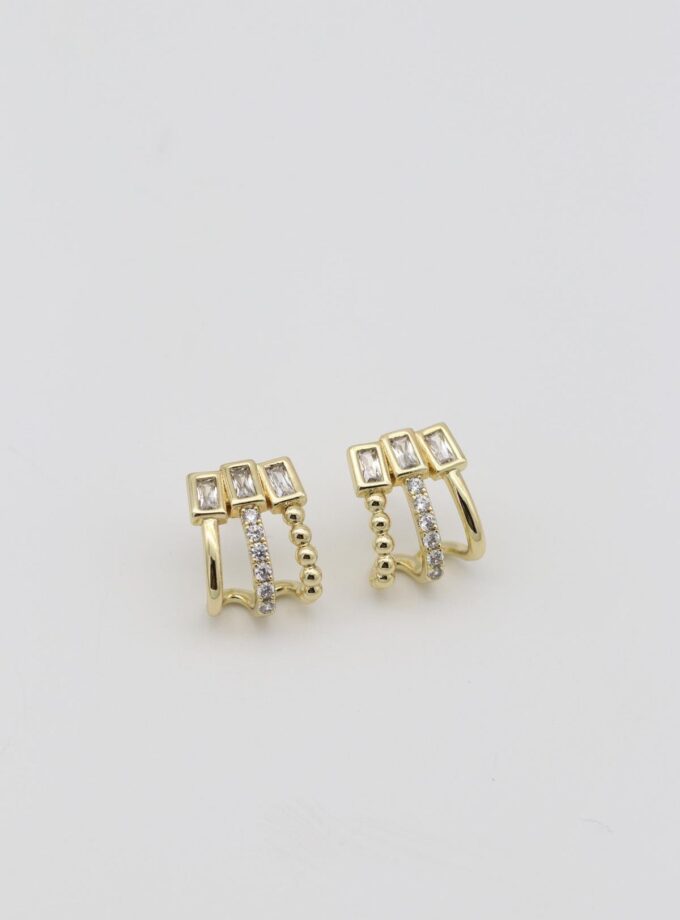 Gold Taşlı Çoklu Küpe 12mm