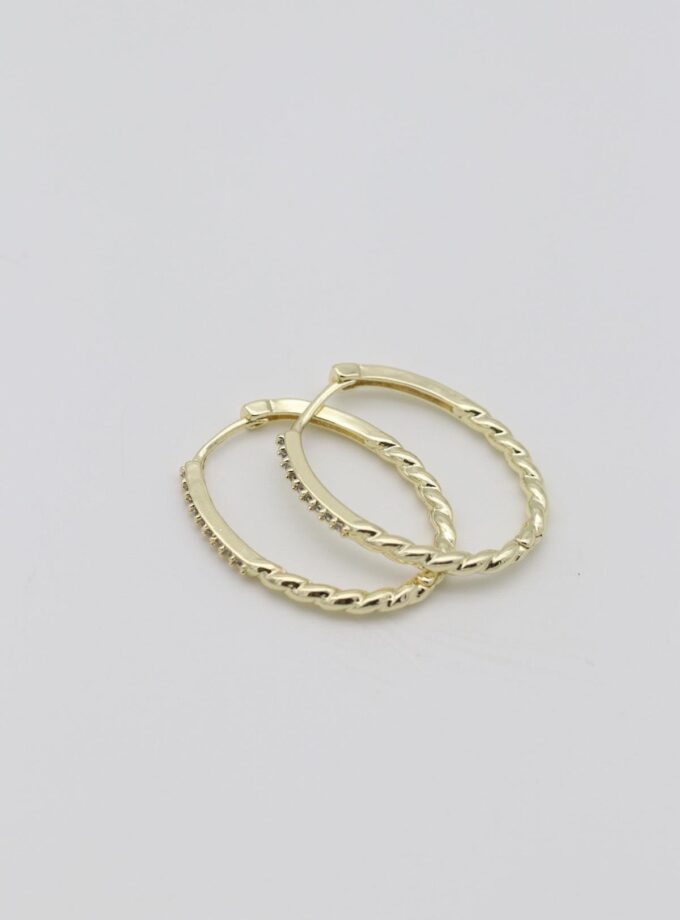 Gold İnce Taşlı Burgu Model Küpe 25mm