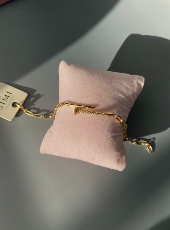 Taşlı Çivi Detay Zincir Bileklik