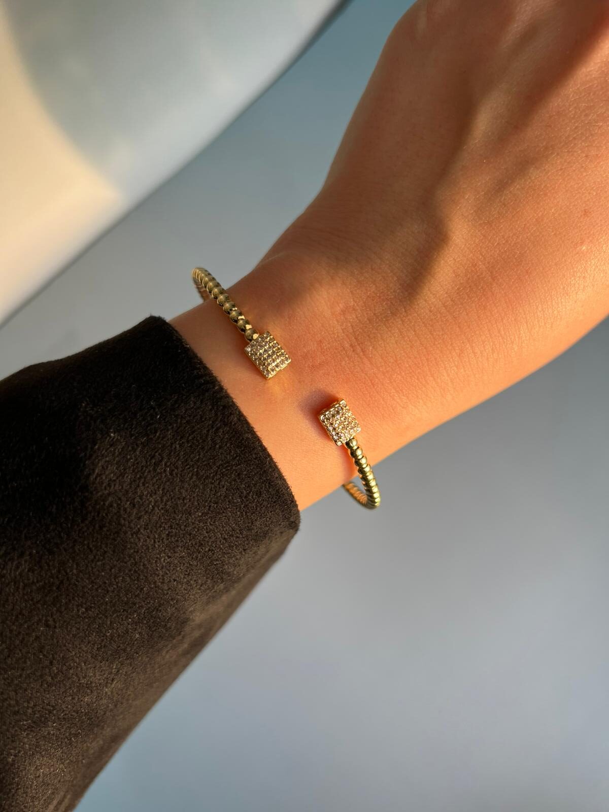 Çift Kare Taşlı Kelepçe Bileklik - Görsel 3