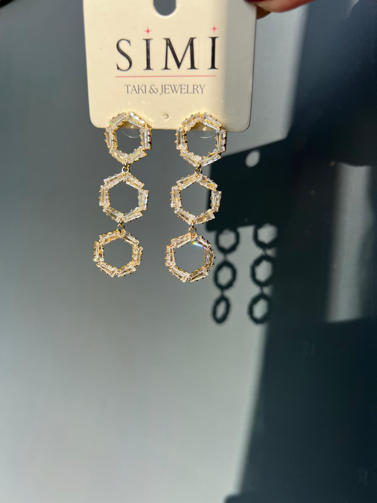 Baget Taşlı Sallantılı Büyük Küpe - Görsel 6