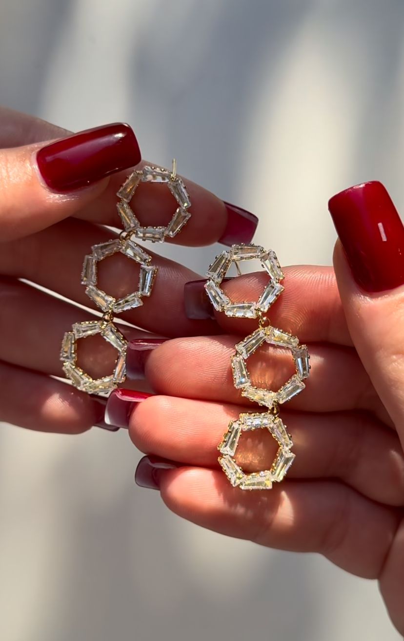 Baget Taşlı Sallantılı Büyük Küpe - Görsel 4