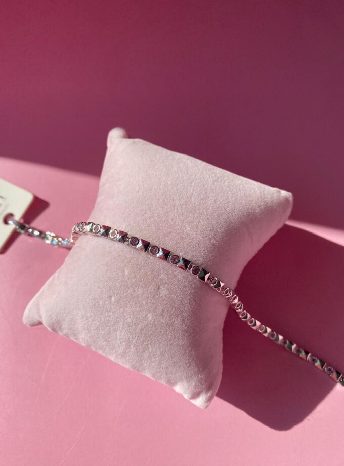 Silver Pembe Taşlı Kare Bileklik