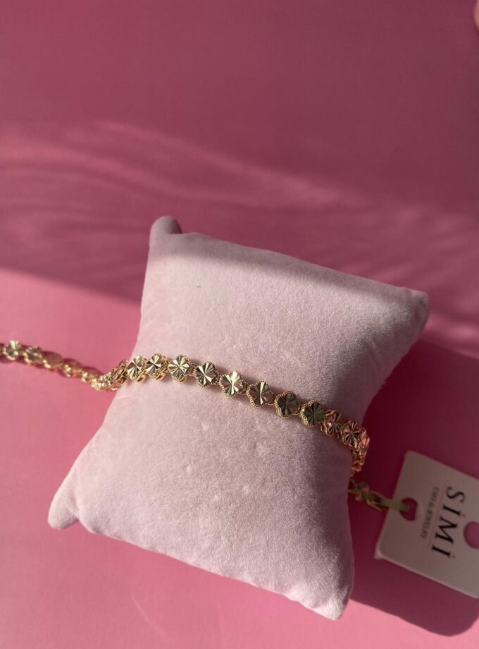 Gold Parlak Minik Yonca Bileklik