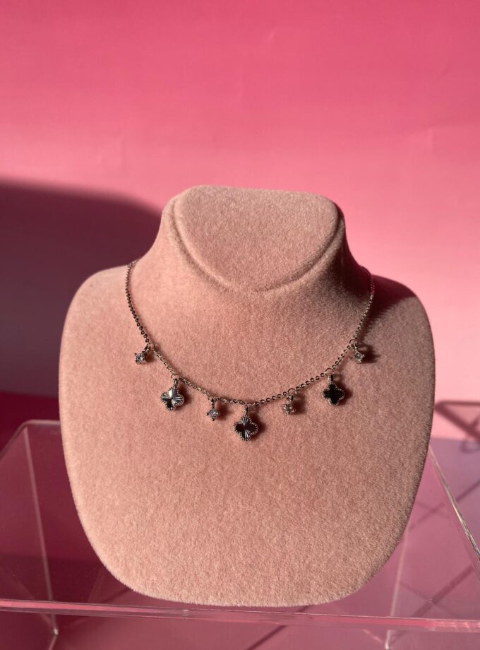 Silver Taşlı Çoklu Yonca Kolye