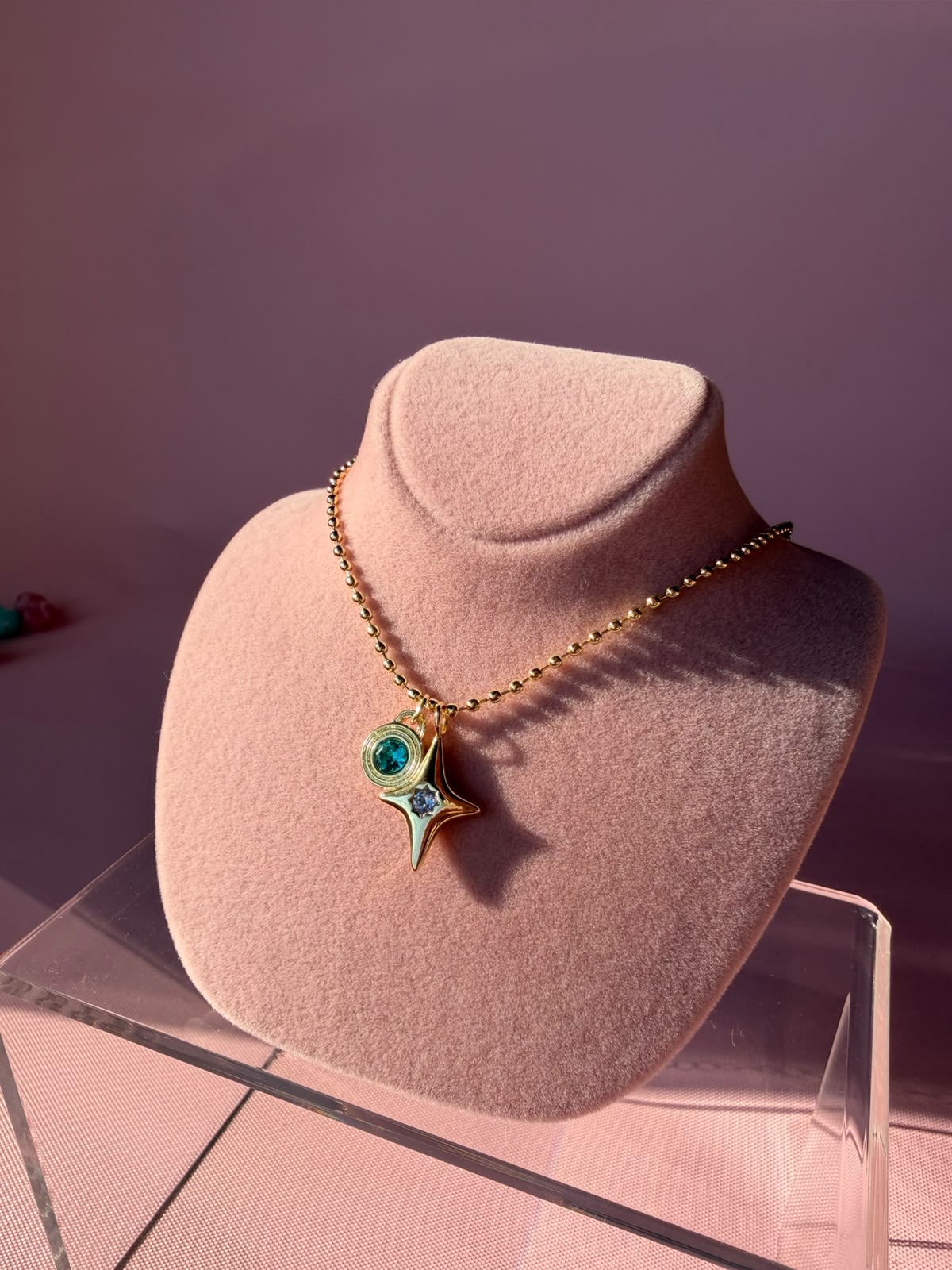 Renkli Çift Taşlı Model Kolye - Görsel 2