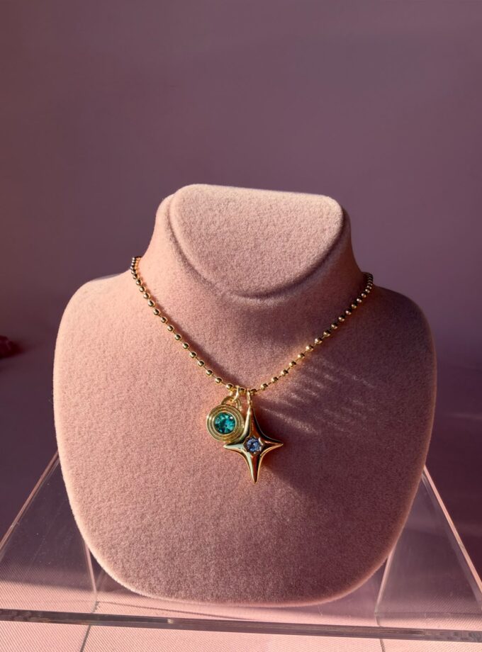 Renkli Çift Taşlı Model Kolye