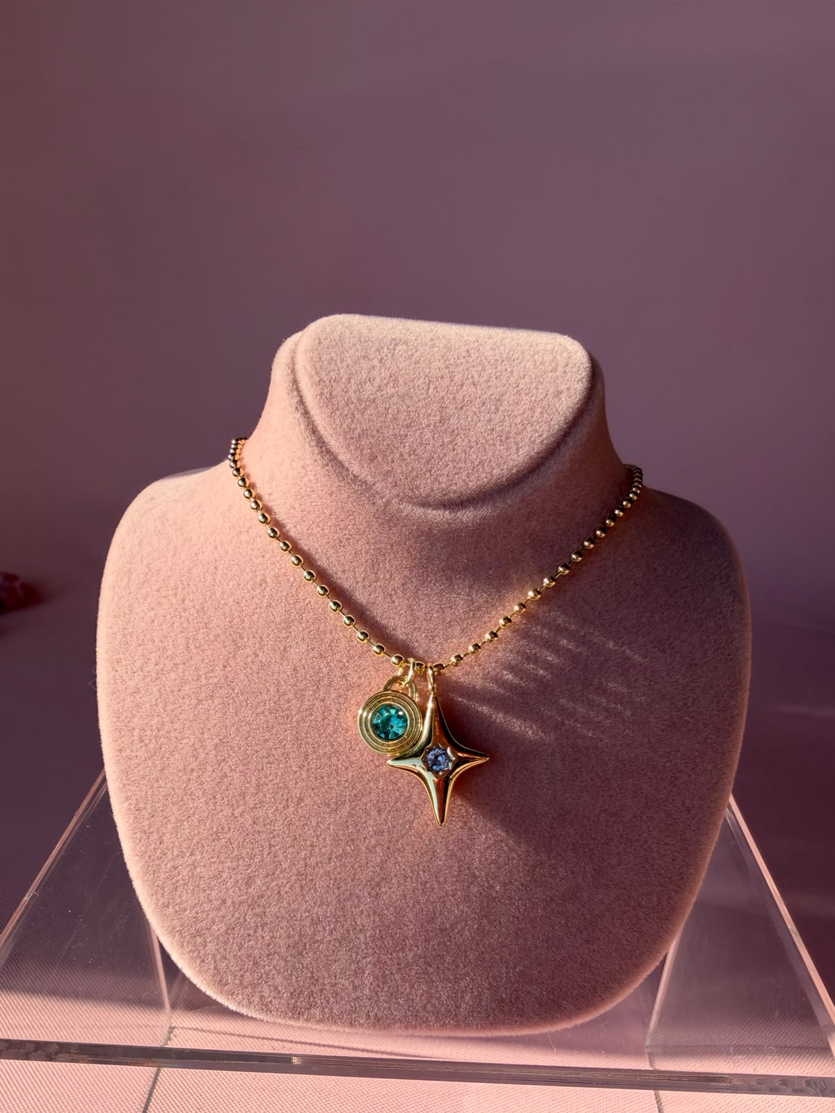 Renkli Çift Taşlı Model Kolye